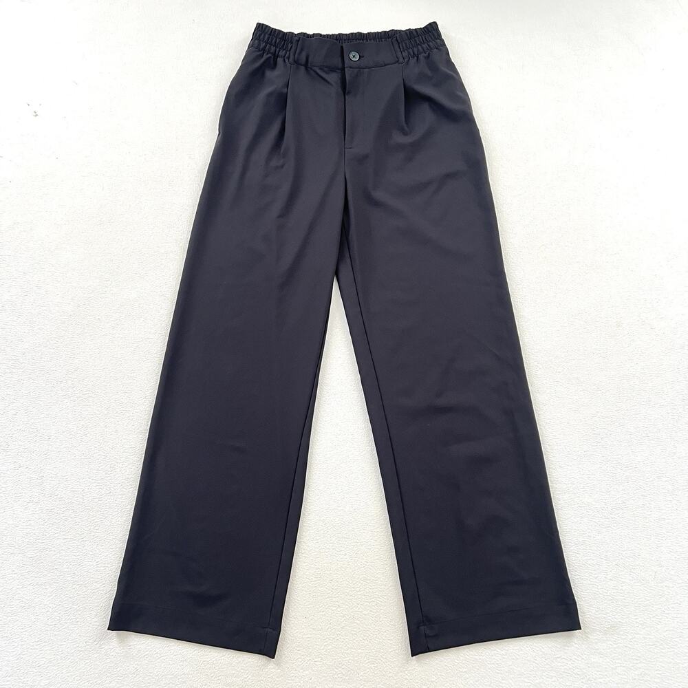Beyond Yoga Women Black Status Pleated Wide Leg High Rise 30" Trouser Pants S